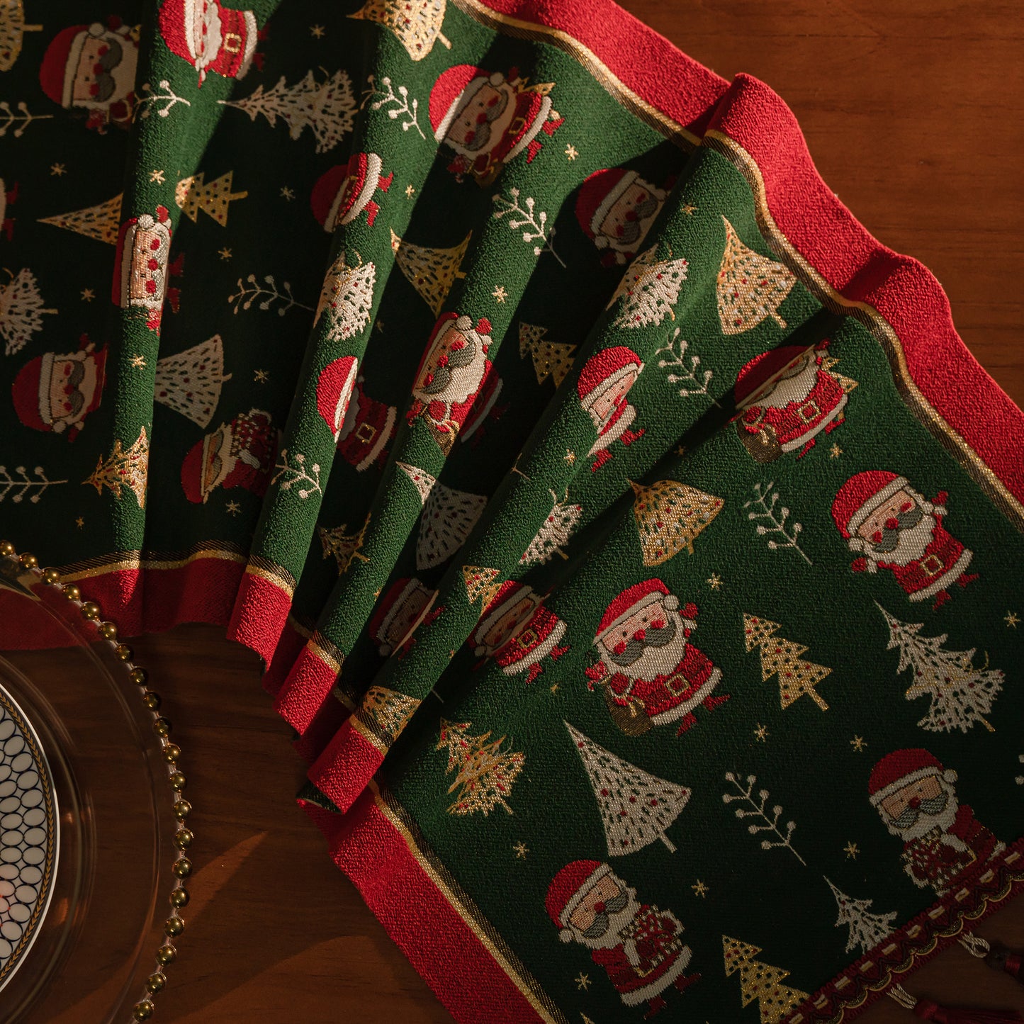 iEventStar Christmas Table Runner Xmas Dining Table Linen Decoration with Tassels Cotton Blend Winter Holiday Decoration 13 x 70 inches