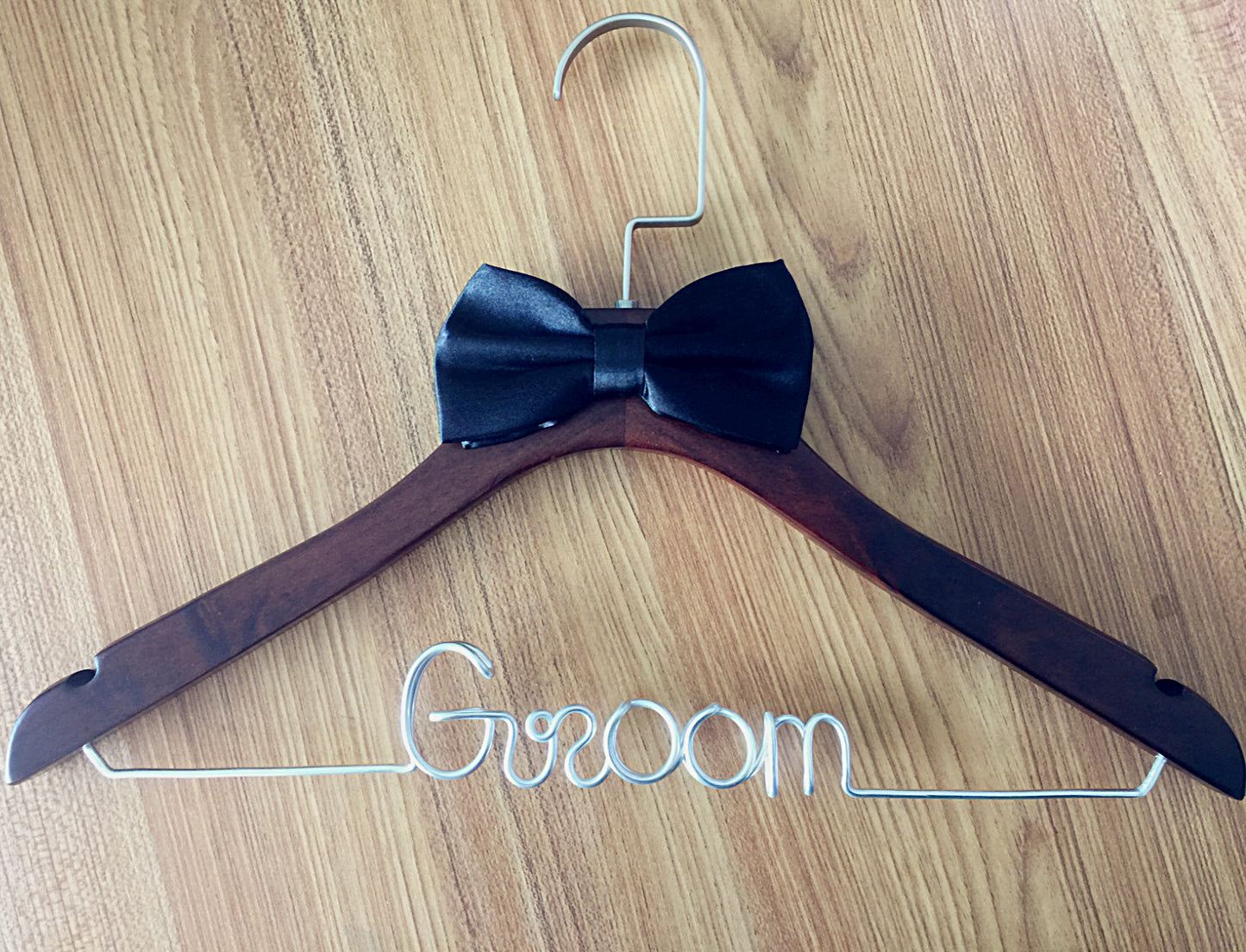 iEventStar 2 in 1 Set Quality Thick Wood Wedding Hangers Brown Bridal Dress Hanger Groom Hanger Wedding Gifts Handmade