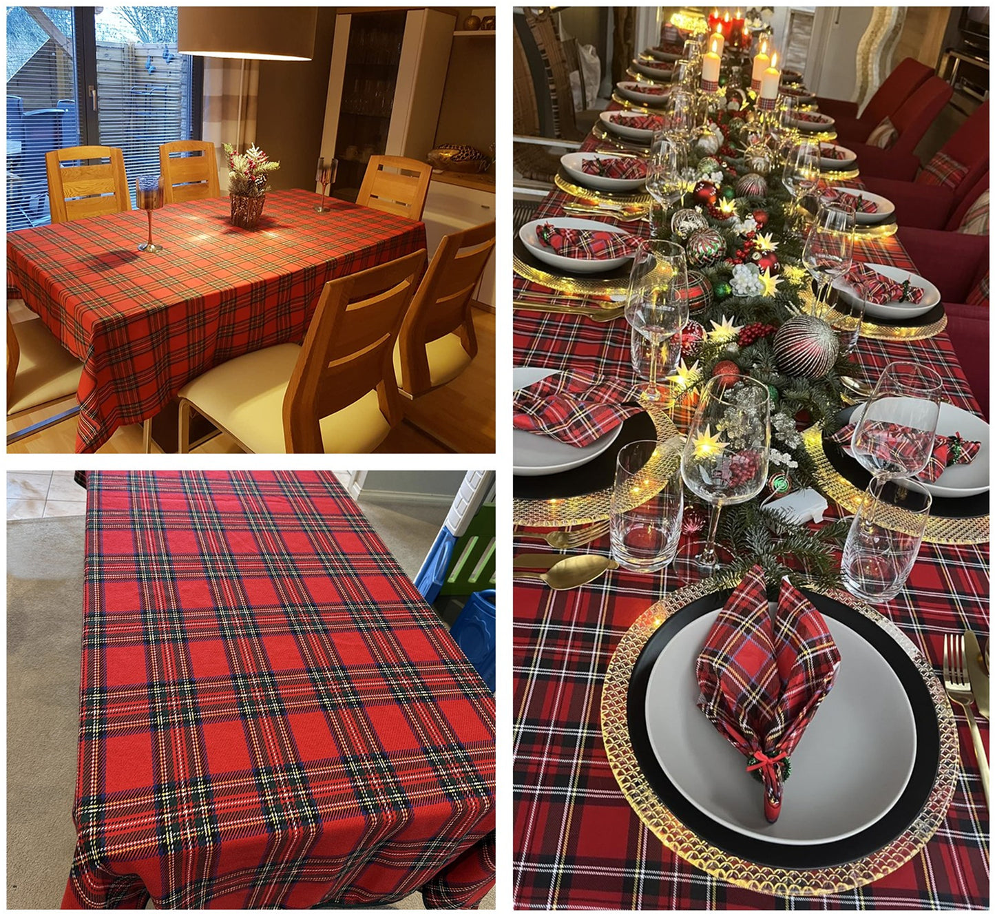 iEventStar Christmas Tablecloth Table Cloths Red Plaid Checkered Green Xmas Winter Holiday Dining Table Decoration