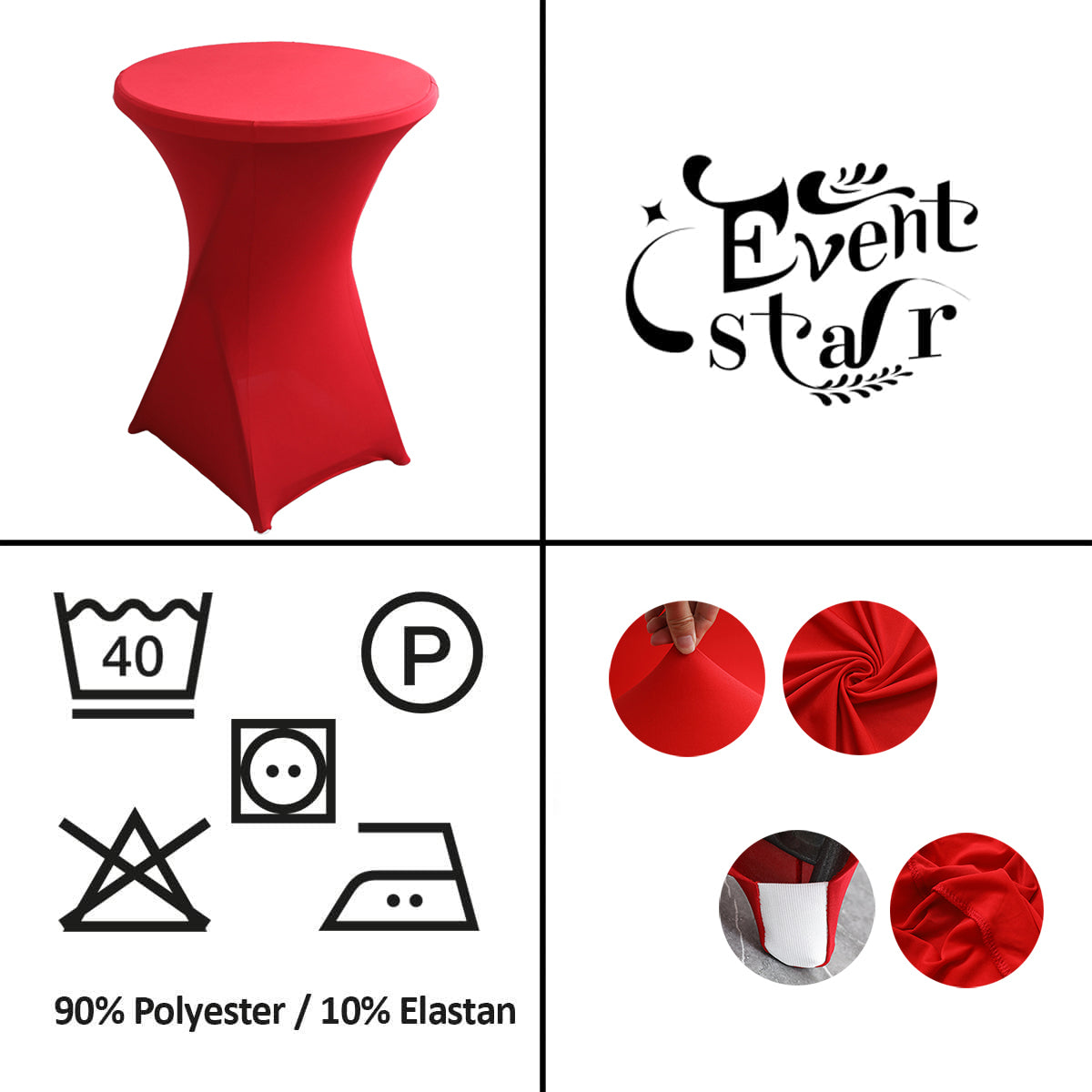 iEventStar 32'' Xmas Highboy Cocktail Round Stretch Spandex Fitted Table Cover Christmas Green High Top Square Corners Tablecloth Red