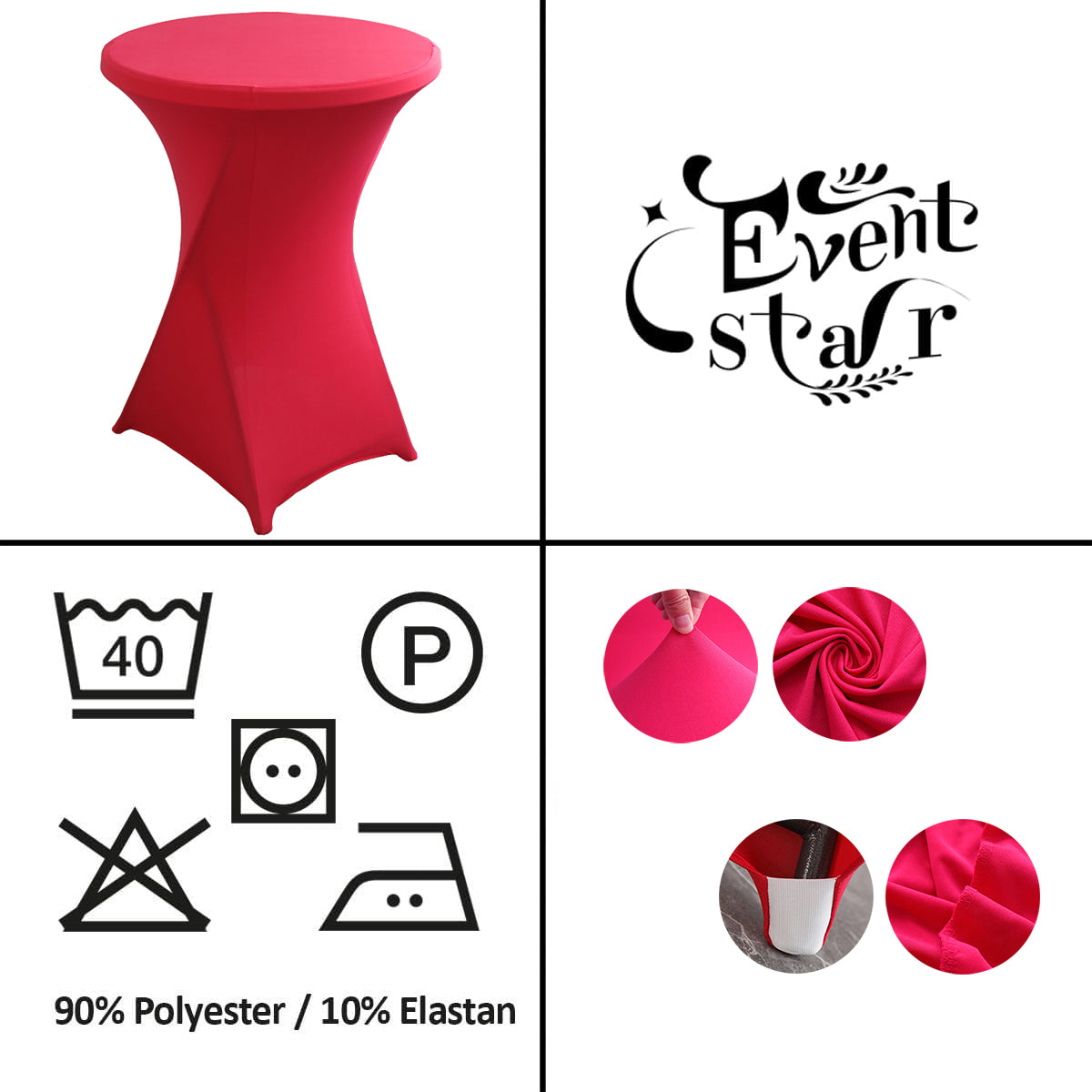 iEventStar 24 inches Xmas Highboy Cocktail Stretch Spandex Fitted Table Cover Christmas High Top Bar Square Corners Tablecloth Fuchsia