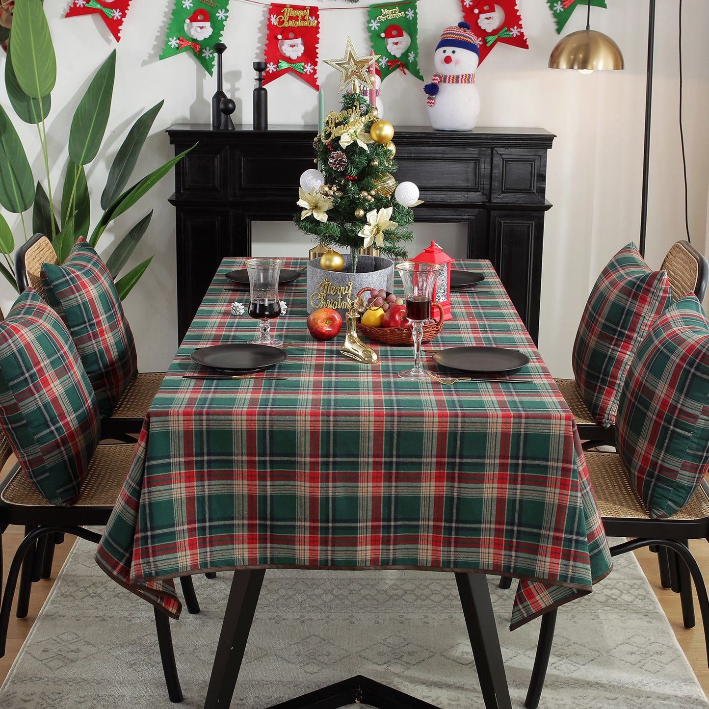 iEventStar Christmas Tablecloth Table Cloths Red Plaid Checkered Green Xmas Winter Holiday Dining Table Decoration