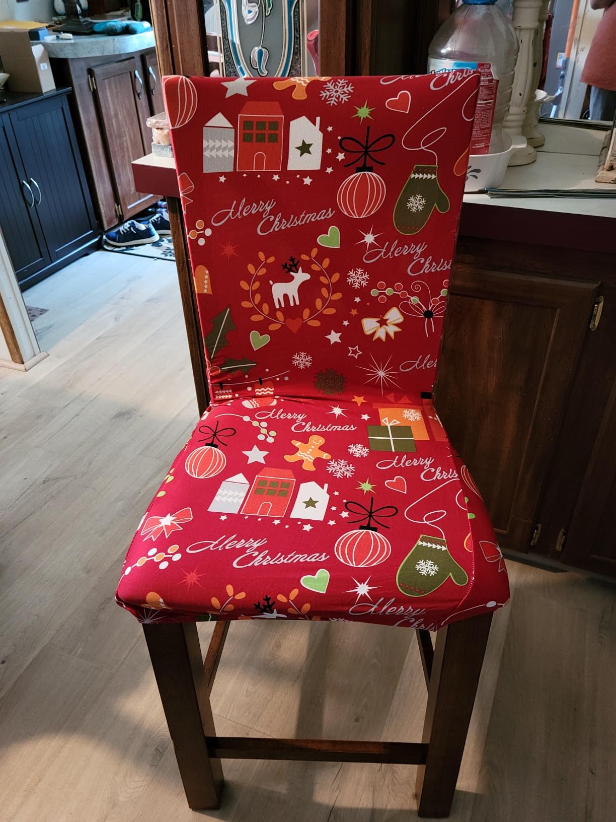 iEventStar 4 Pcs Christmas Xmas Spandex Stretch Washable Dining Room Chair Cover Protector Seat Slipcovers