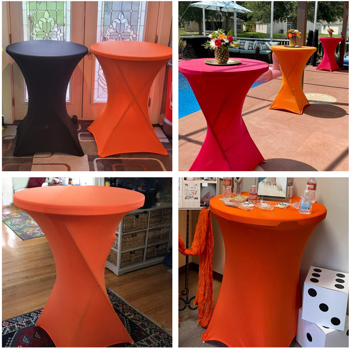 iEventStar 24 inches Xmas Highboy Cocktail Stretch Spandex Fitted Table Cover Christmas High Top Bar Square Corners Tablecloth Fuchsia