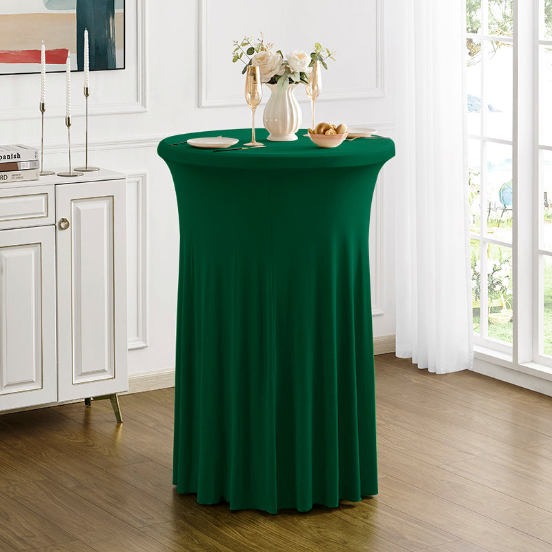 iEventStar 2Pcs 32" Xmas Highboy Cocktail Round Stretch Spandex Table Cover Hunter Green Christmas Table Skirt High Top Tablecloth