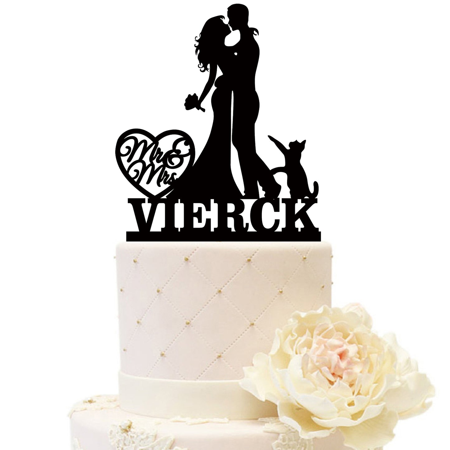 iEventStar Personalized Wedding Cake Topper with Cats Dogs Customized Acrylic Pet Cakes Decorations