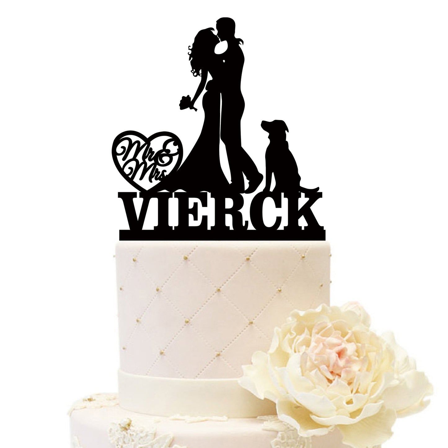 iEventStar Personalized Wedding Cake Topper with Cats Dogs Customized Acrylic Pet Cakes Decorations