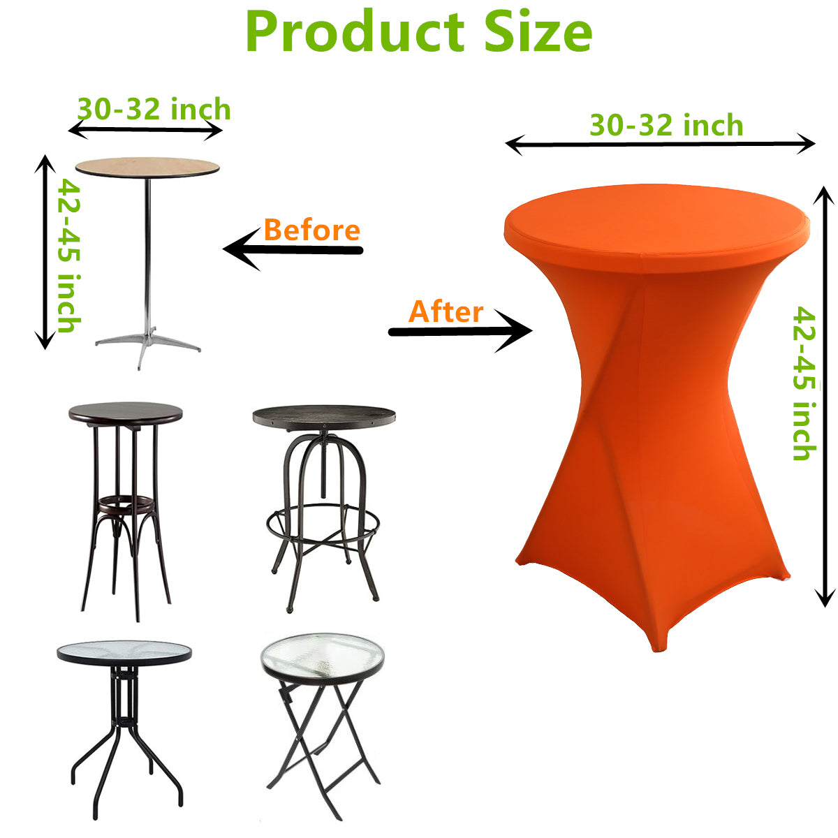 iEventStar 2 Packs 32" Highboy Fall Cocktail Table Cover Round Stretch Spandex Fitted High Top Square Corners Tablecloth Orange