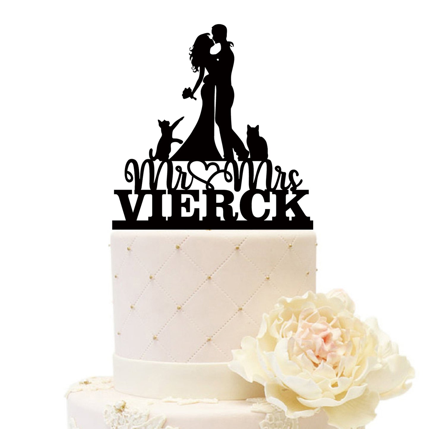 iEventStar Personalized Wedding Cake Topper with Cats Dogs Customized Acrylic Pet Cakes Decorations
