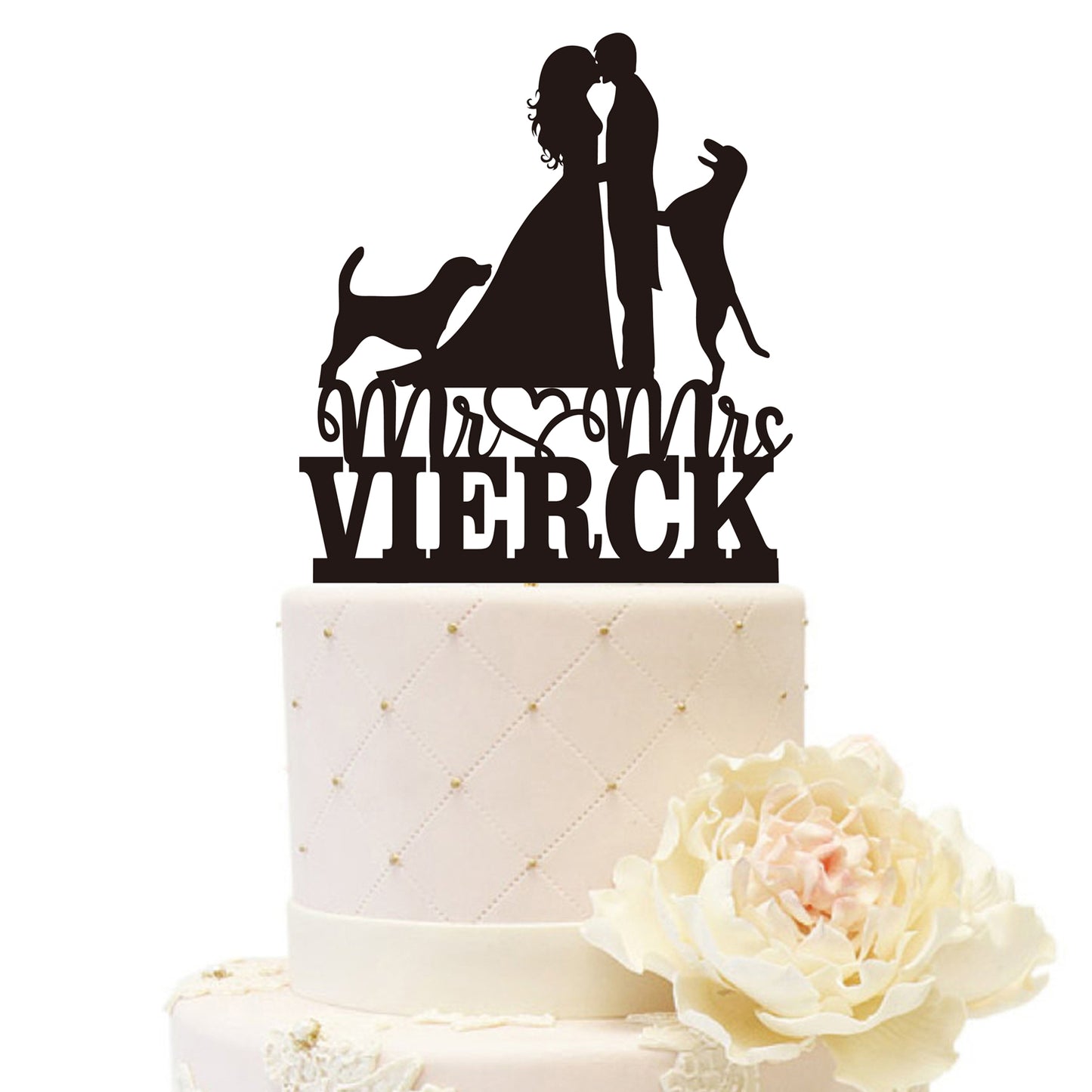 iEventStar Personalized Wedding Cake Topper with Cats Dogs Customized Acrylic Pet Cakes Decorations