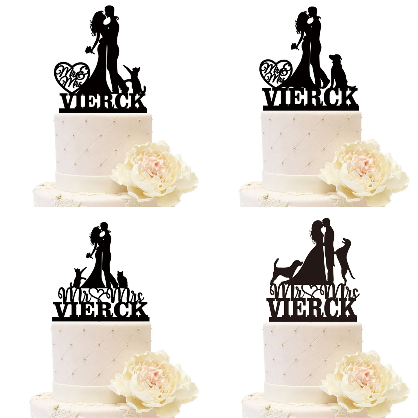 iEventStar Personalized Wedding Cake Topper with Cats Dogs Customized Acrylic Pet Cakes Decorations