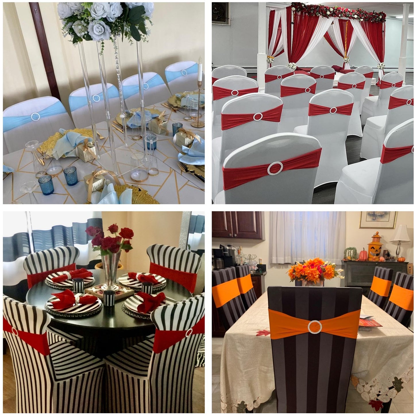 iEventStar 10PCS Red Chair Sashes Chair Bow Chair Decoration Spandex Stretch Band with Buckle Slider for Wedding Party Events