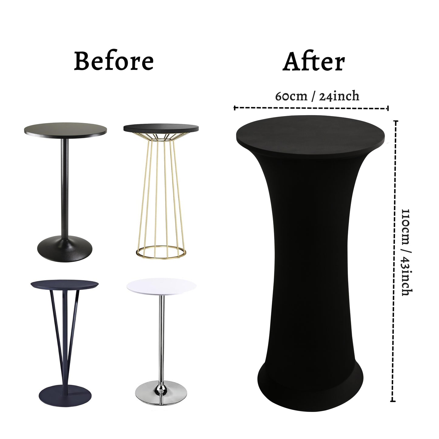 iEventStar 2 Pcs 24"x43" Fitted Stretch Cocktail Table Cover Xmas Red Highboy High Top Round Bottom Cocktail Tablecloth for Party Pub Banquet Bistro Black