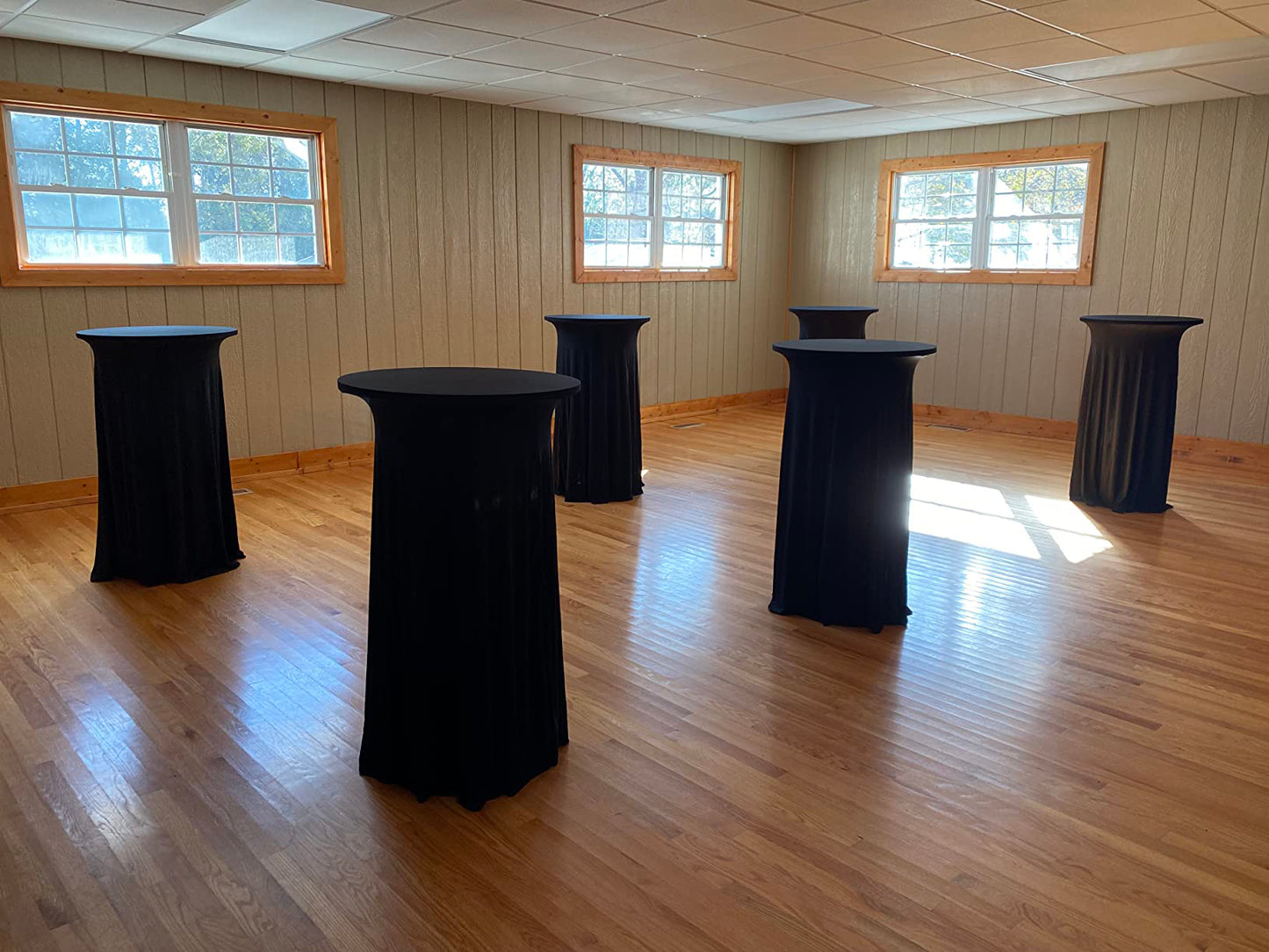 iEventStar 2Pcs 32" Xmas Highboy Cocktail Round Stretch Spandex Table Cover Hunter Green Christmas Table Skirt High Top Tablecloth