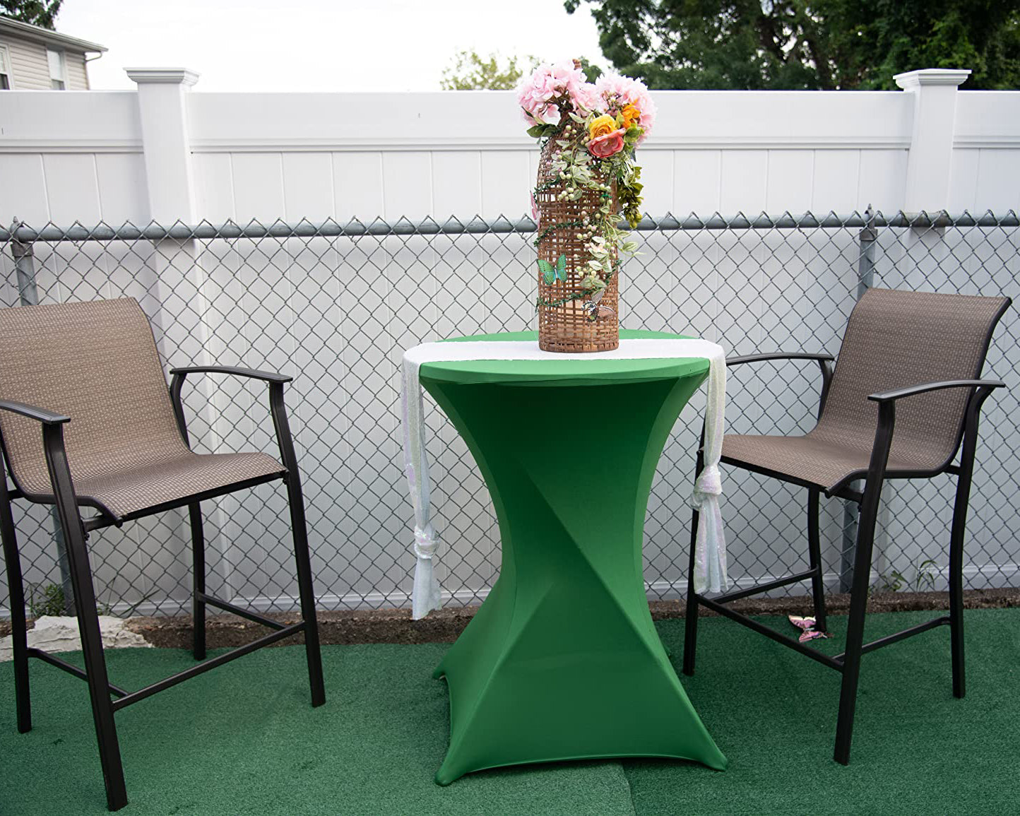 iEventStar 24 inches Xmas Highboy Cocktail Stretch Spandex Fitted Table Cover Christmas High Top Bar Square Corners Tablecloth Fuchsia