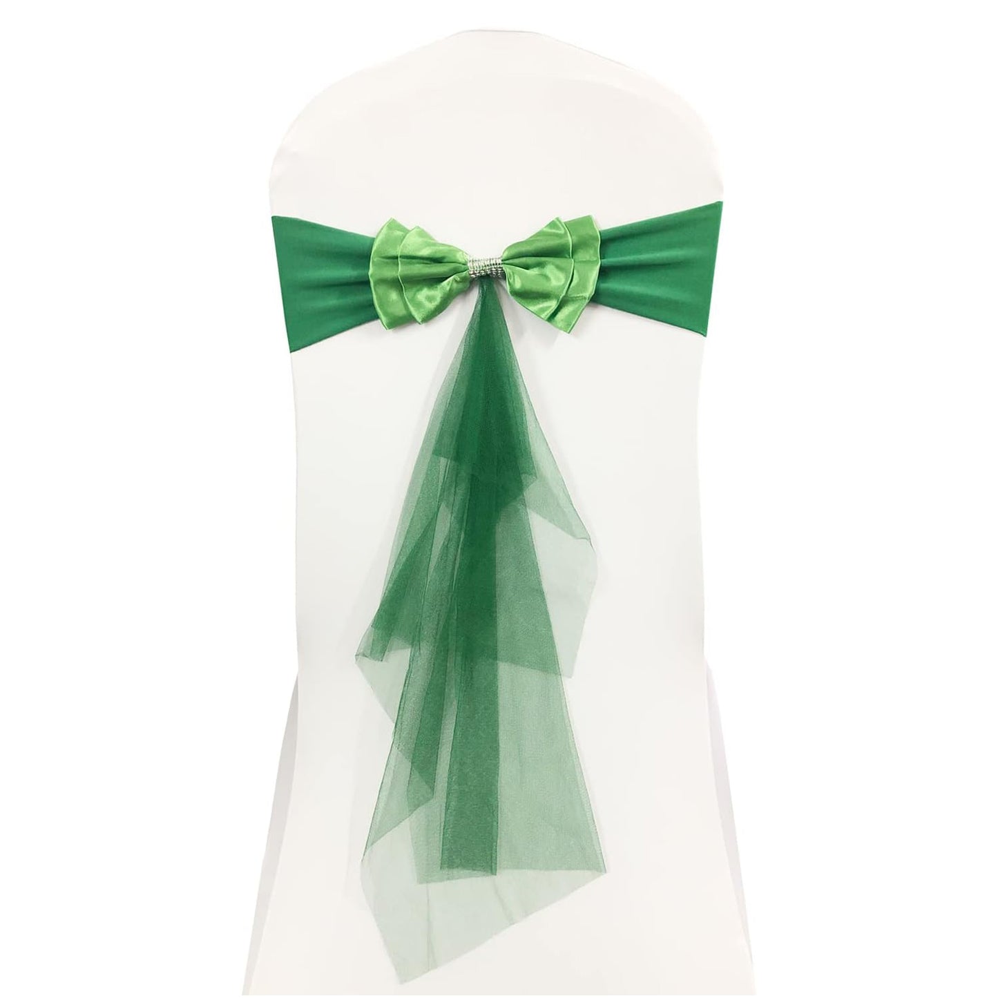 10pcs Ready to Use White Sashes Spandex Stretch Chair Band with Double Satin Bows & Sashes Chair Sashes Bow for Beach Wedding Party Decoration