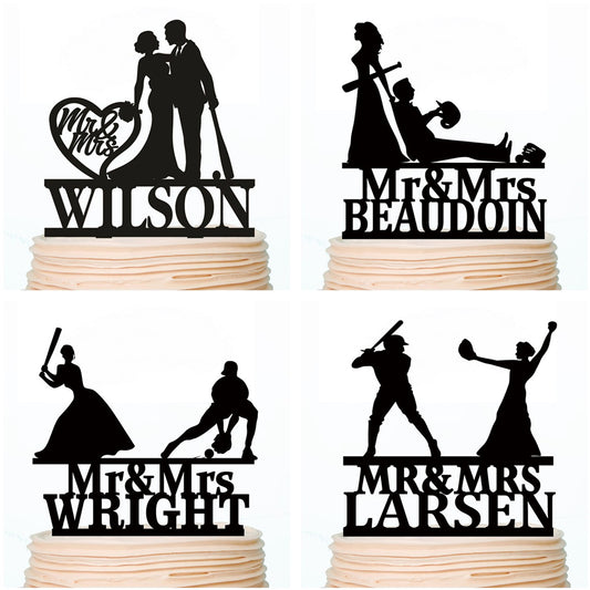 iEventStar Customized Baseball Wedding Cake Topper Bride and Groom Sports Wedding Cake Toppers Funny Baseball Cakes Topper Baseball Fan Toppers Personalized Baseball Theme Wedding Decorations