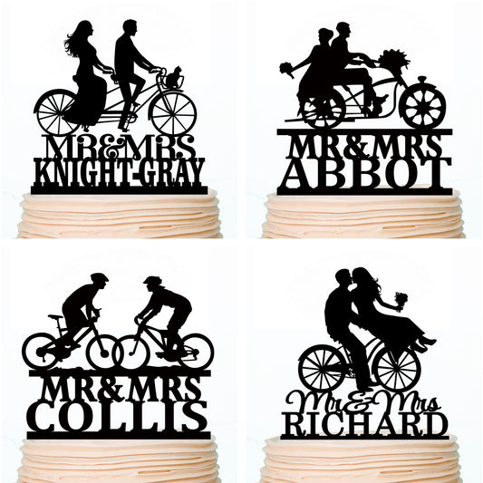 iEventStar Bicycle Wedding Cake Topper Custom Couple Cake Topper Bike Cake Topper Romantic Cake Toppers Personalized Outdoor Sports Bride and Groom Cake Topper