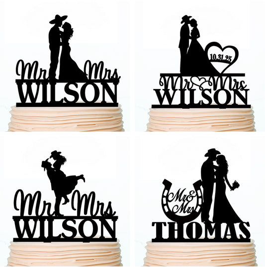 iEventStar Country Wedding Cake Topper with Date Custom Western Cake Toppers Customization Cowboy Silhouette Rustic Wedding Cake Toppers