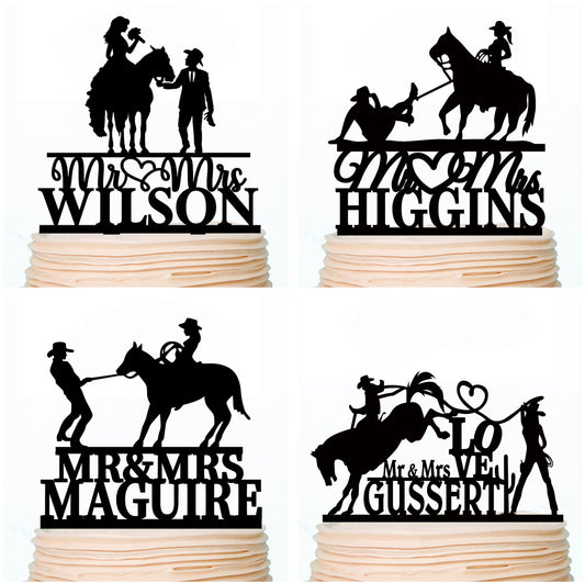 iEventStar Country Wedding Cake Topper Horse Riding Personalized Western Cake Toppers Wedding Cowboy Topper Customized Cowboy Wedding Topper