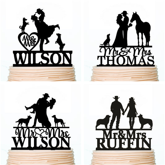 iEventStar Country Western Wedding Cake Topper Cowboy Hat and Boots Personalized Cowboy Wedding Cake Toppers Custom Cake Topper Dogs Animals