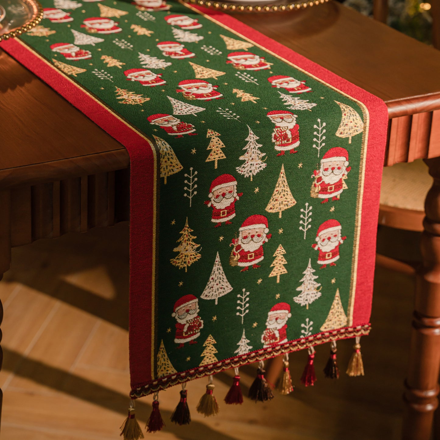 iEventStar Christmas Table Runner Xmas Dining Table Linen Decoration with Tassels Cotton Blend Winter Holiday Decoration 13 x 70 inches