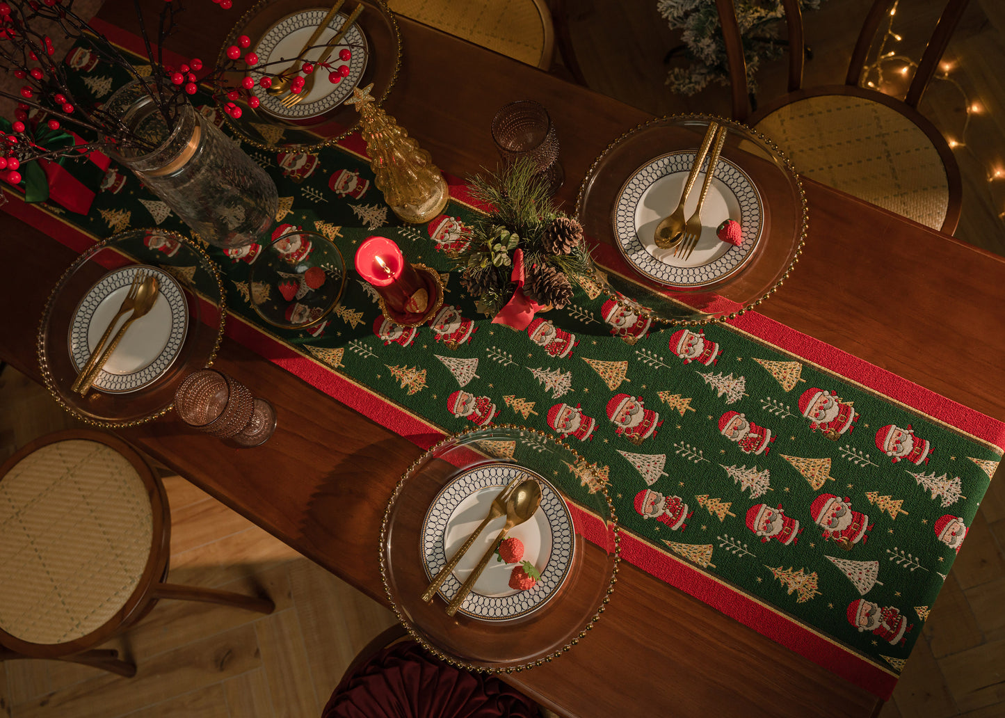 iEventStar Christmas Table Runner Xmas Dining Table Linen Decoration with Tassels Cotton Blend Winter Holiday Decoration 13 x 70 inches