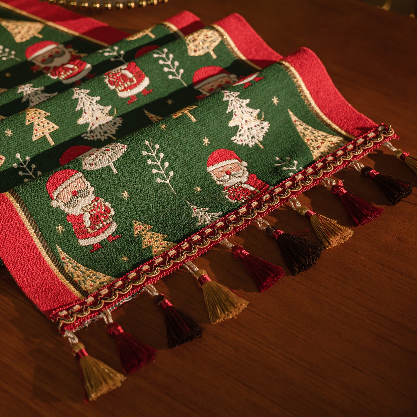 iEventStar Christmas Table Runner Xmas Dining Table Linen Decoration with Tassels Cotton Blend Winter Holiday Decoration 13 x 70 inches