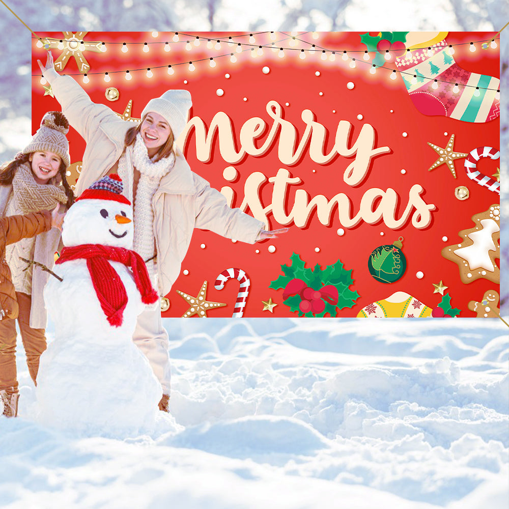 iEventStar Large Merry Christmas Banner Decorations Flag Outdoor Party Supplies Yard Banner Background Red Xmas 72 x 44 Inches