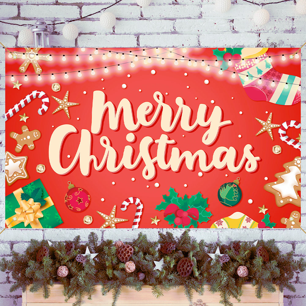 iEventStar Large Merry Christmas Banner Decorations Flag Outdoor Party Supplies Yard Banner Background Red Xmas 72 x 44 Inches