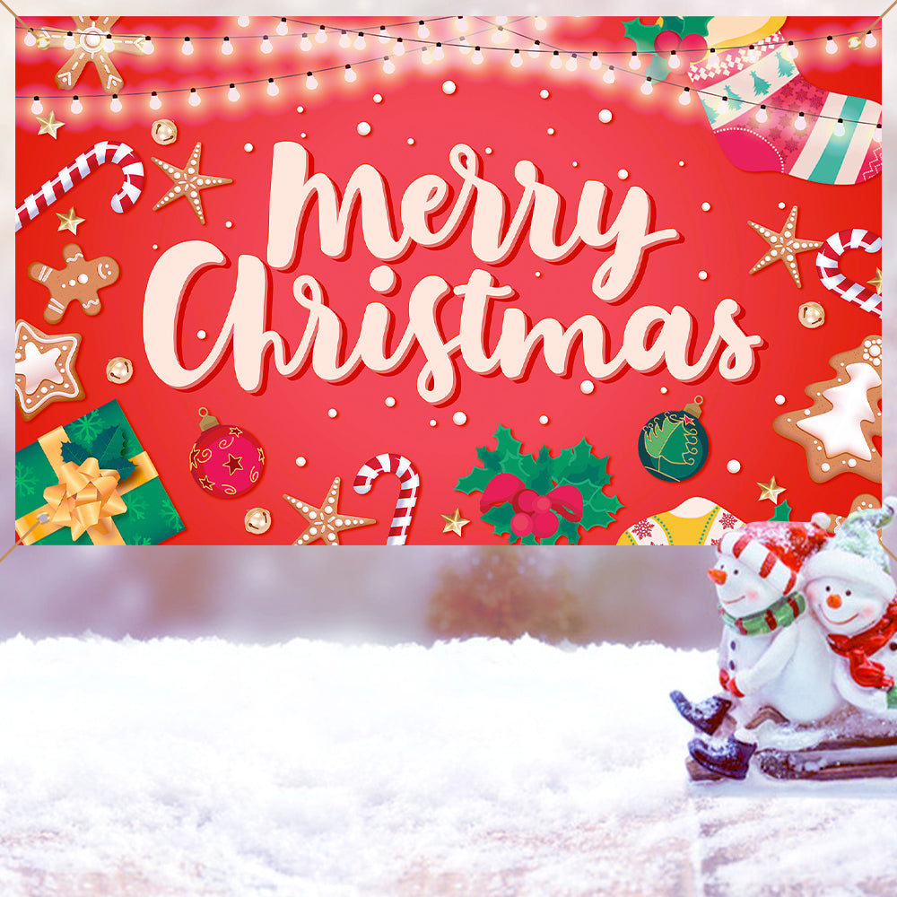iEventStar Large Merry Christmas Banner Decorations Flag Outdoor Party Supplies Yard Banner Background Red Xmas 72 x 44 Inches