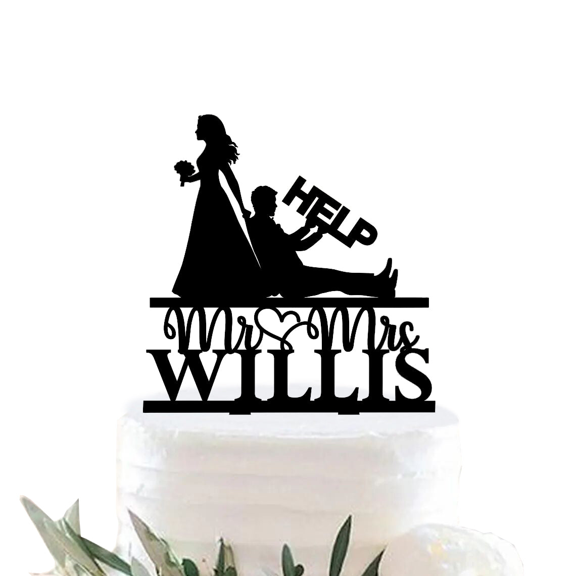 iEventStar Funny Wedding Cake Topper Help Custom Wedding Bride Dragging Groom Silhouette Cake Toppers Cakes Decoration