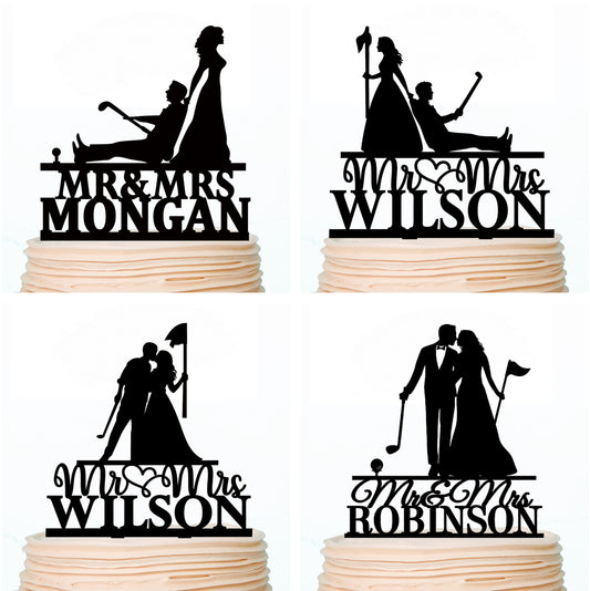 iEventStar Customized Golf Couple Cake Topper Golf Wedding Cake Toppers Mr and Mrs Cake Topper Golf Theme Wedding Couple Cake Topper Outdoor Sports Cakes Decoration