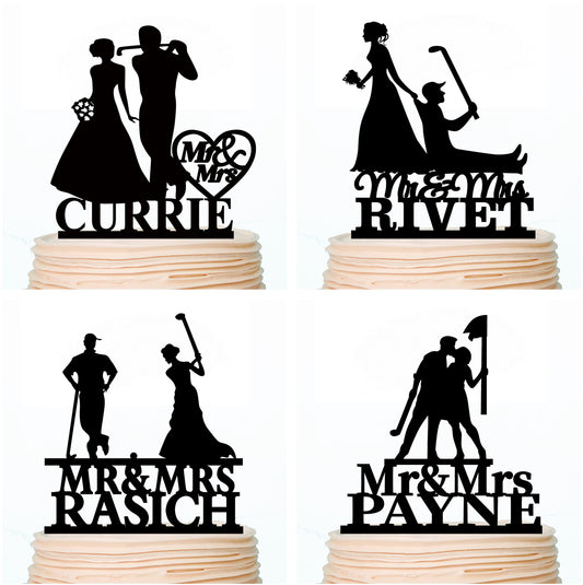 iEventStar Golf Wedding Cake Topper Personalized Golfing Golfers Cake Toppers Golf Theme Wedding Golf Lover Couple Topper Customized Bride & Groom Golf Decoration