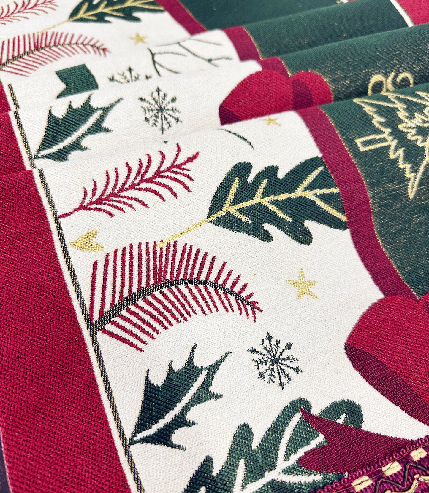 iEventStar Christmas Table Runner Xmas Dining Table Linen Decoration with Tassels Cotton Blend Winter Holiday Decoration 13 x 70 inches