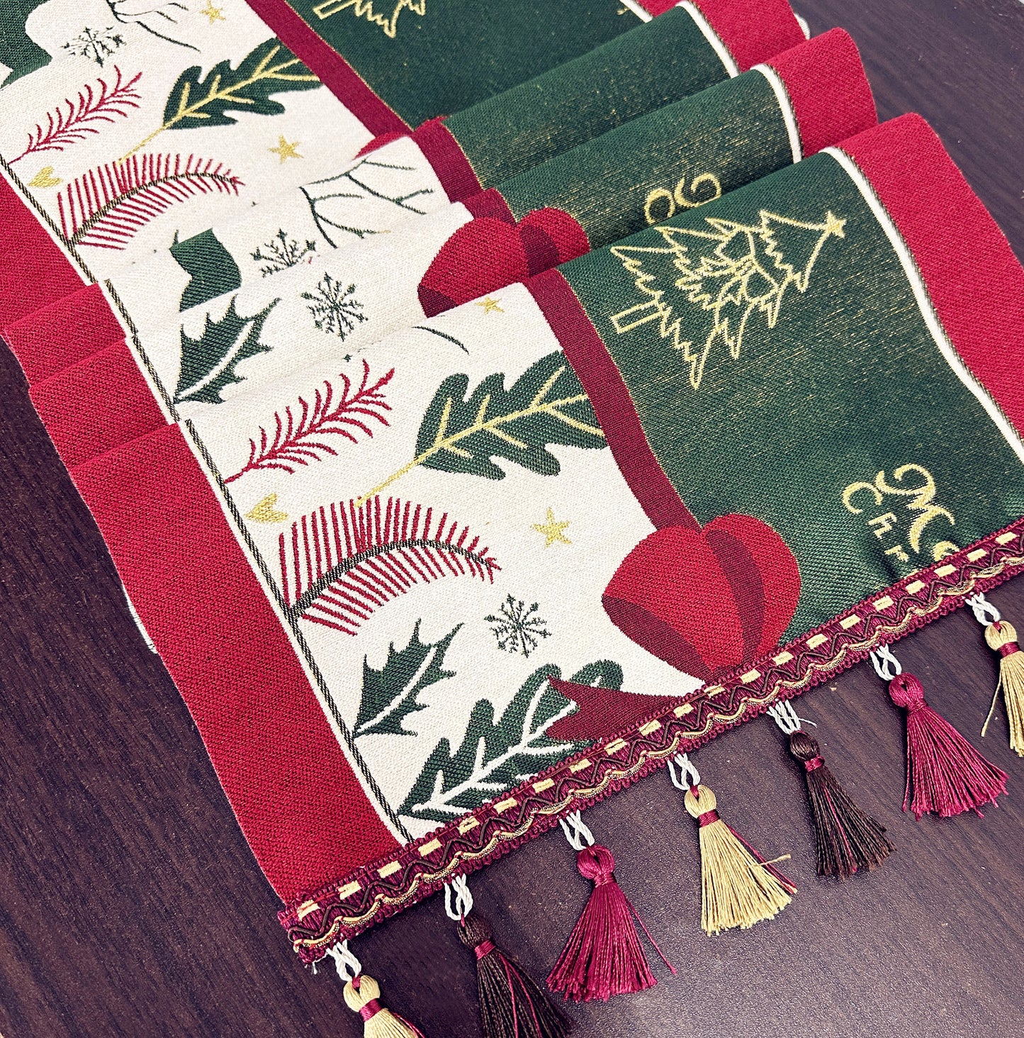 iEventStar Christmas Table Runner Xmas Dining Table Linen Decoration with Tassels Cotton Blend Winter Holiday Decoration 13 x 70 inches
