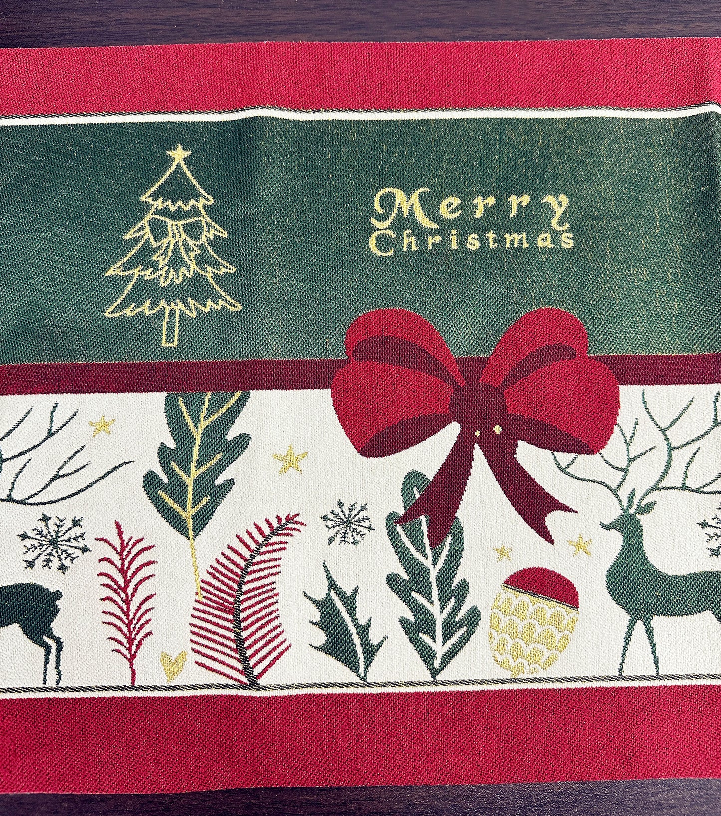 iEventStar Christmas Table Runner Xmas Dining Table Linen Decoration with Tassels Cotton Blend Winter Holiday Decoration 13 x 70 inches