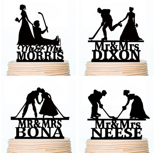 iEventStar Mr and Mrs Hockey Cake Topper Personalized Hockey Couple Cake Topper Hockey Theme Wedding Party Customized Hockey Players Wedding Hockey Party Decorations