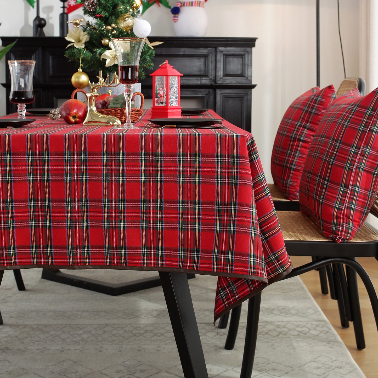 iEventStar Christmas Tablecloth Table Cloths Red Plaid Checkered Green Xmas Winter Holiday Dining Table Decoration