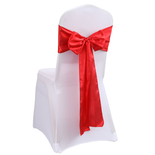 iEventStar Satin Chair Sashes Chair Bow Bows Tie Back Red Christmas New Year Wedding Banquet Party Decoration