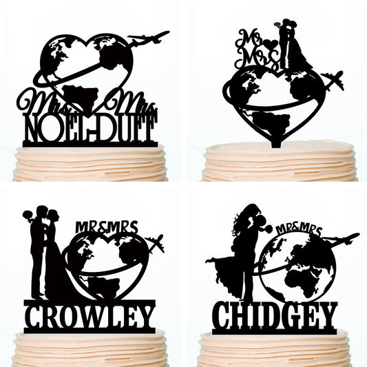 iEventStar Travel Wedding Cake Topper Airplane Couple World Map Wedding Cake Toppers Personalized Travelling Bride and Groom Cakes Decorations