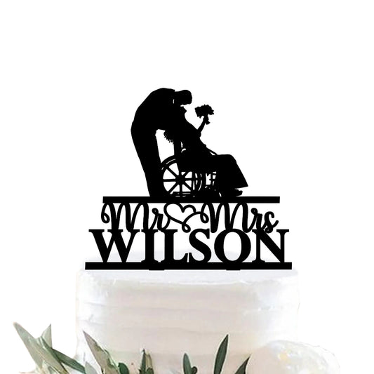 iEventStar Wedding Cake Topper Wheelchair Bride in Wheelchair Cake Topper Personalized Special Needs Wedding Woman on the Wheelchair Cake Topper Custom