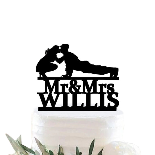 iEventStar Wedding Cake Topper Military Personalized Officer Wedding Cake Topper Bride &  Groom Silhouette Military Uniform Cake Toppers Welcome Home Soldier