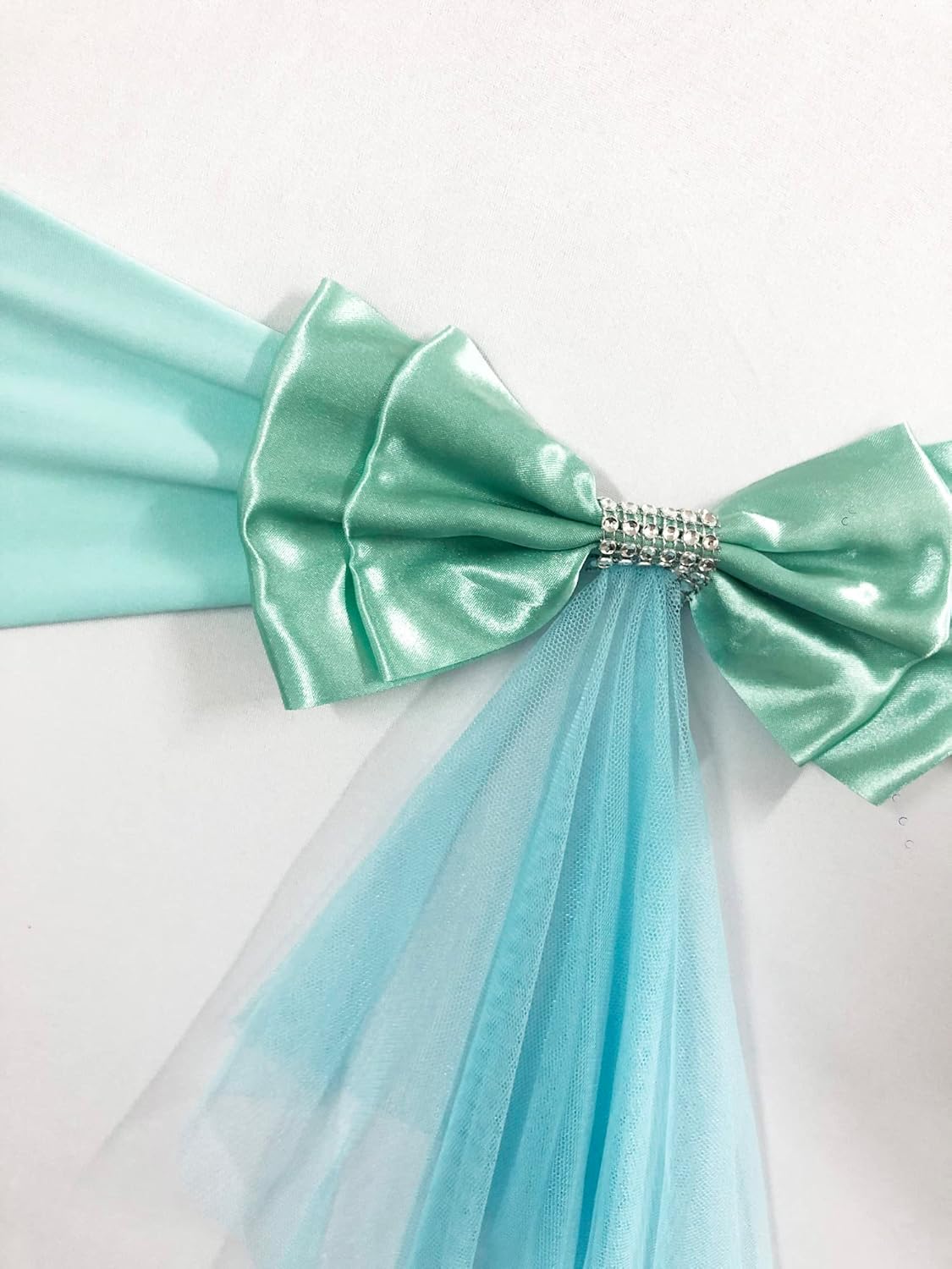 10pcs Ready to Use White Sashes Spandex Stretch Chair Band with Double Satin Bows & Sashes Chair Sashes Bow for Beach Wedding Party Decoration