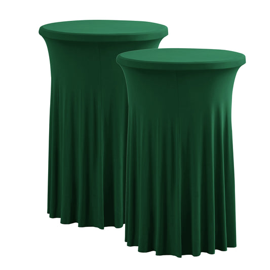 iEventStar 2Pcs 32" Xmas Highboy Cocktail Round Stretch Spandex Table Cover Hunter Green Christmas Table Skirt High Top Tablecloth