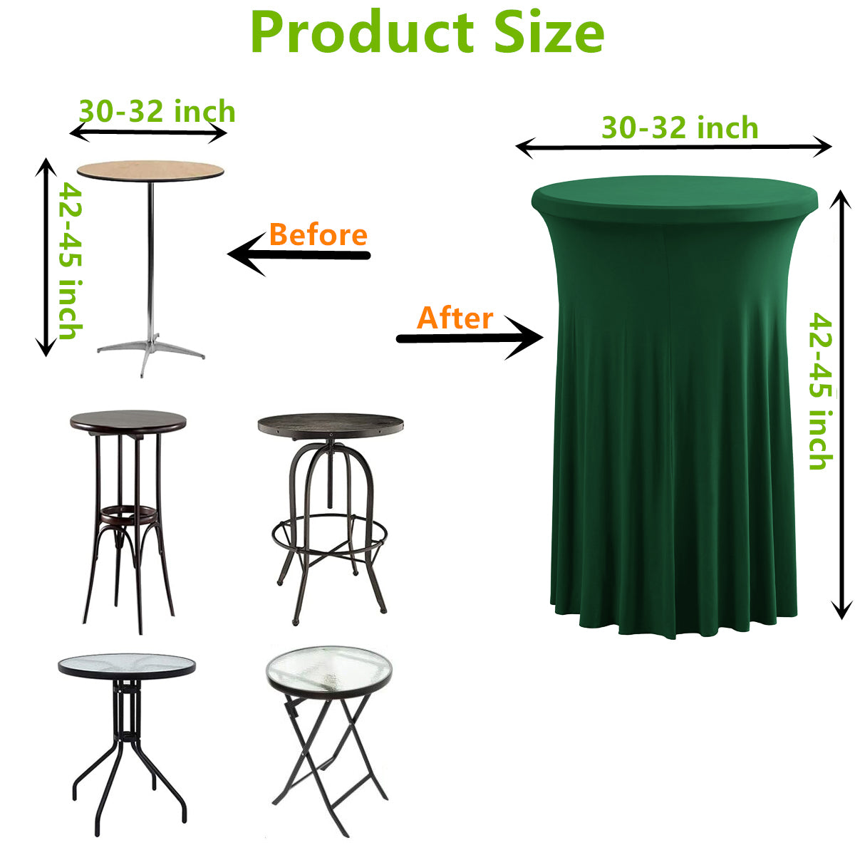 iEventStar 32" Highboy Cocktail Round Stretch Spandex Table Cover Hunter Green Christmas Table Skirt High Top Tablecloth