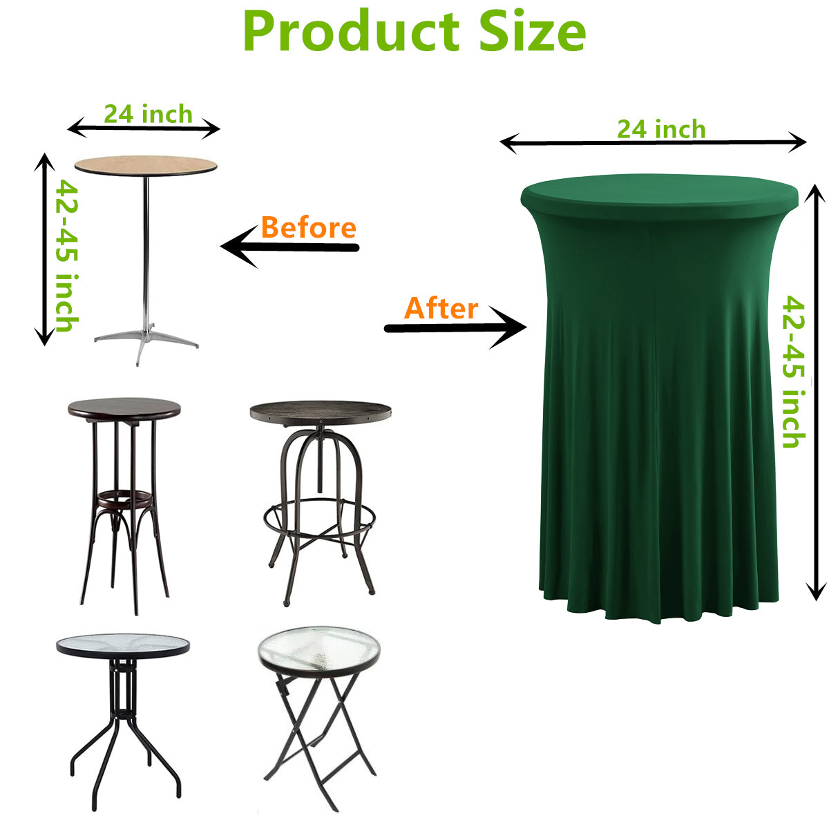 iEventStar 24" Xmas Highboy Cocktail Round Stretch Spandex Table Cover Christmas Table Skirt High Top Tablecloth Hunter Green