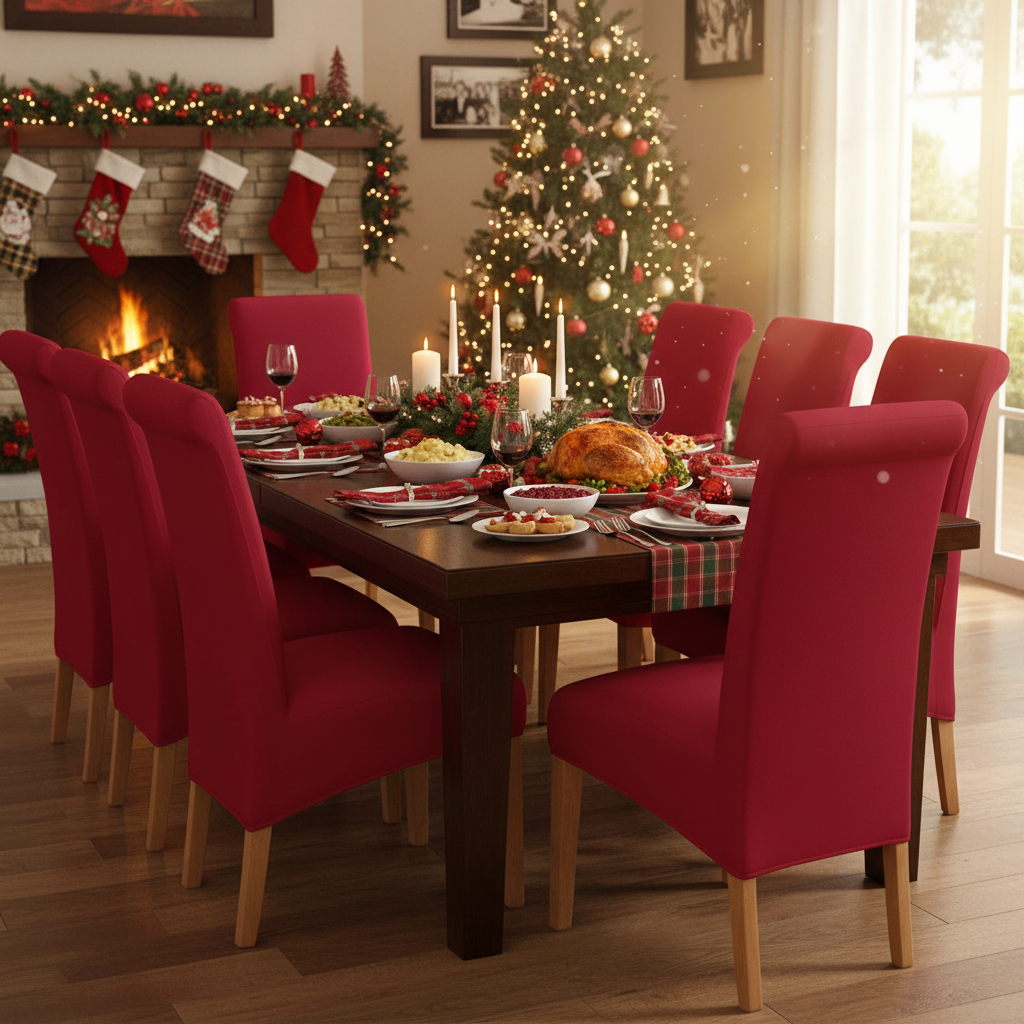 iEventStar Oversized Extra Large Size Christmas Chair Cover Red High Back Chair Covers Chair Protectors Seat Slipcovers for for All Seasons