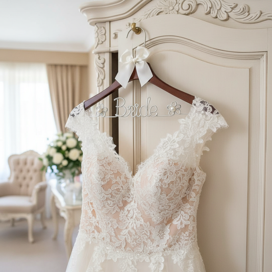 iEventStar Quality Handmade Thick Wood Wedding Hanger Brown Bridal Dress Hangers White Wedding Gift