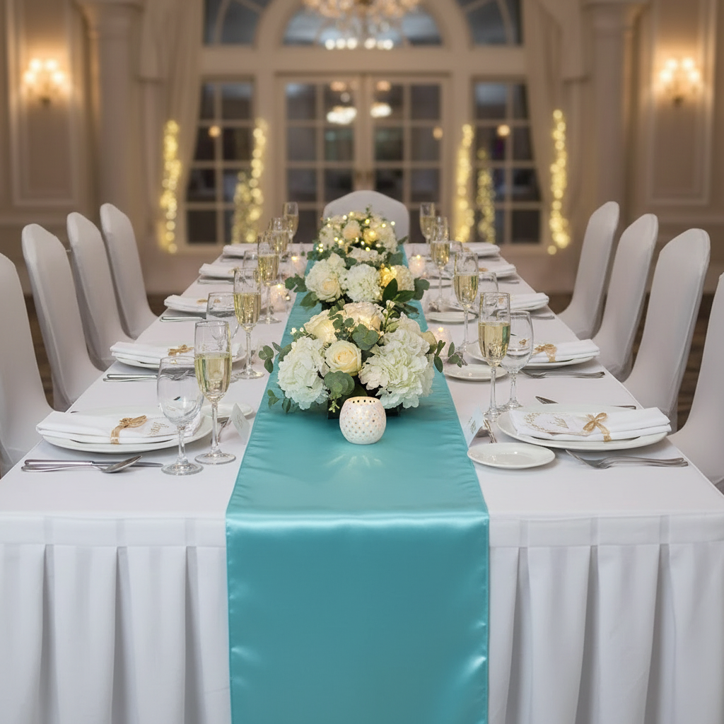 10 pcs Satin Aqua Table Runner Runners Wedding Banquet Birthday Holiday Party Decorations 12'' x 108''